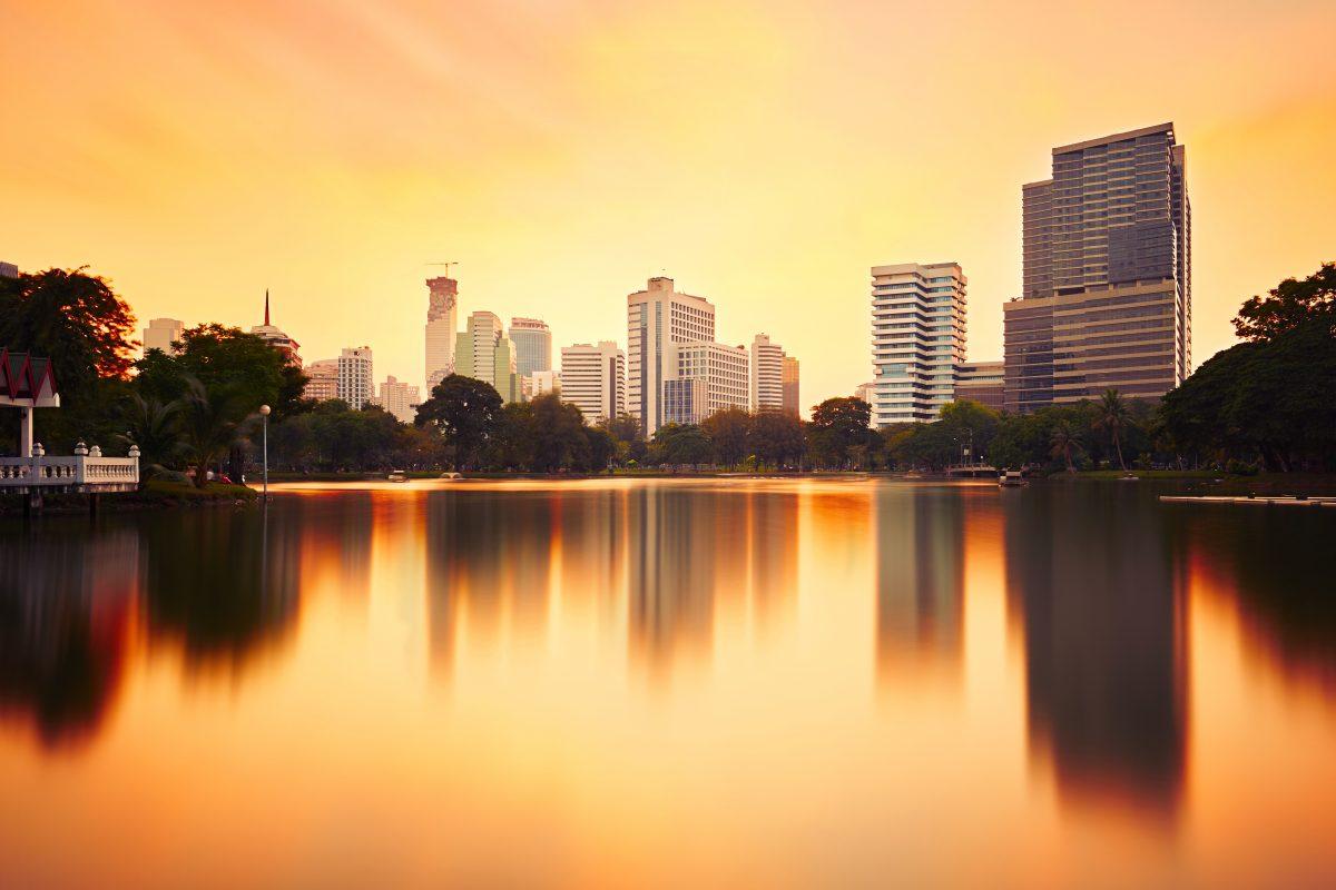 Lumphini Park in Bangkok at sunset